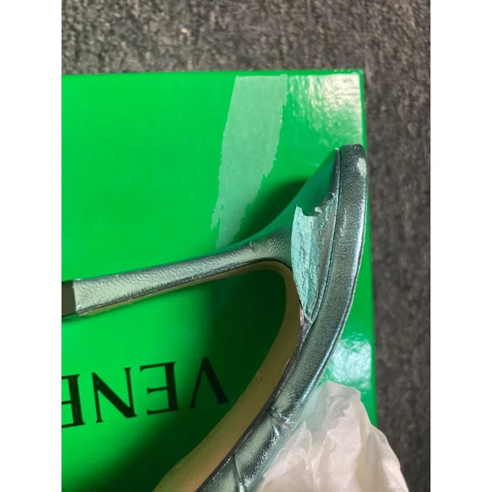 BOTTEGA VENETA LIDO HIGH HEEL SANDALS ICY MOON BLUE SIZE 38C EU NEW WITH DEFECTS - Picture 7 of 8